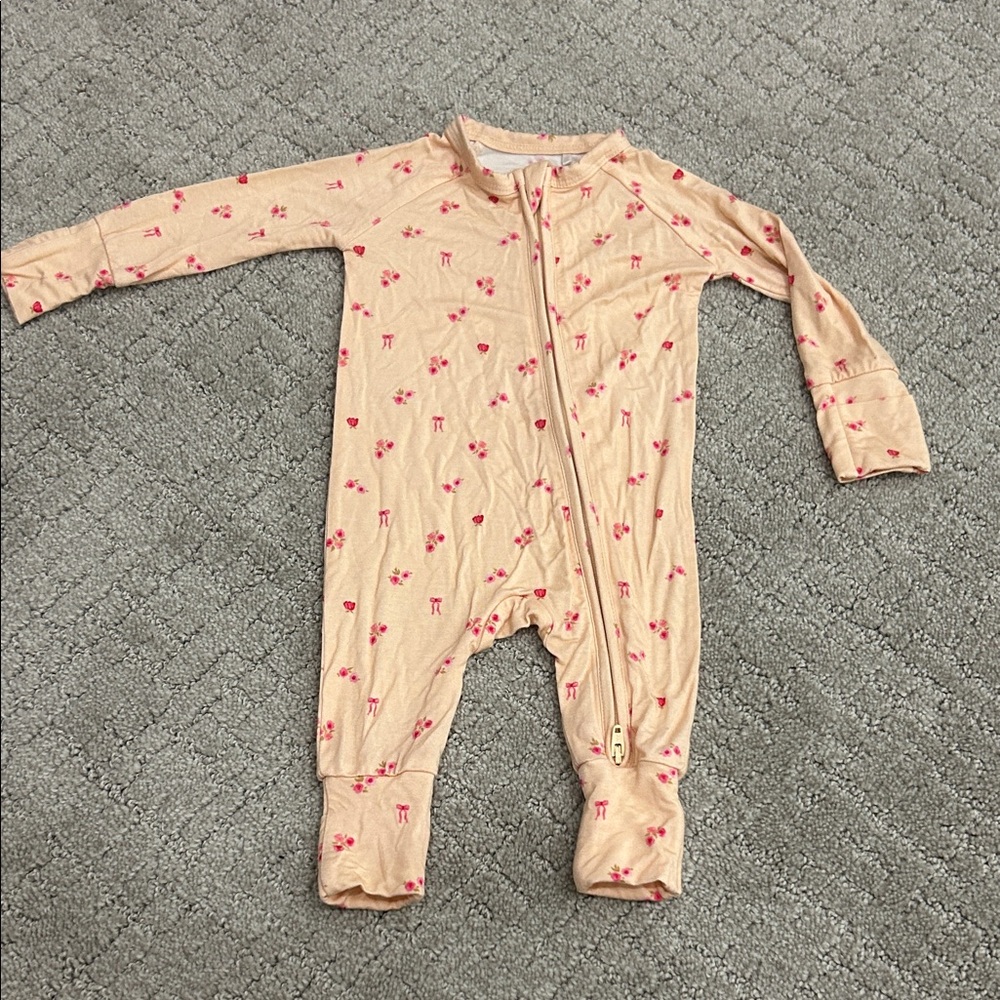 Unbranded Peach Floral Zip-Front Kids Footie One-Piece